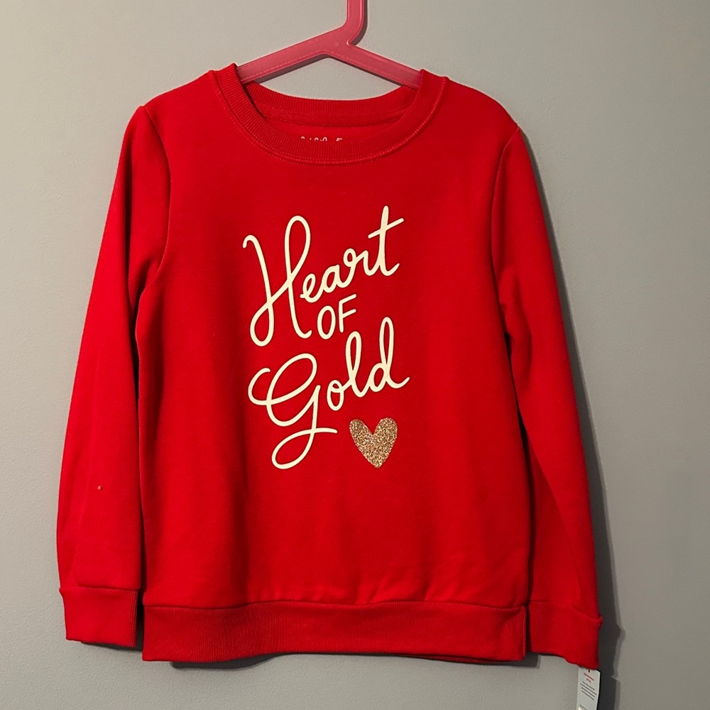 Cat & Jack Red Sweatshirt with Gold Heart Print